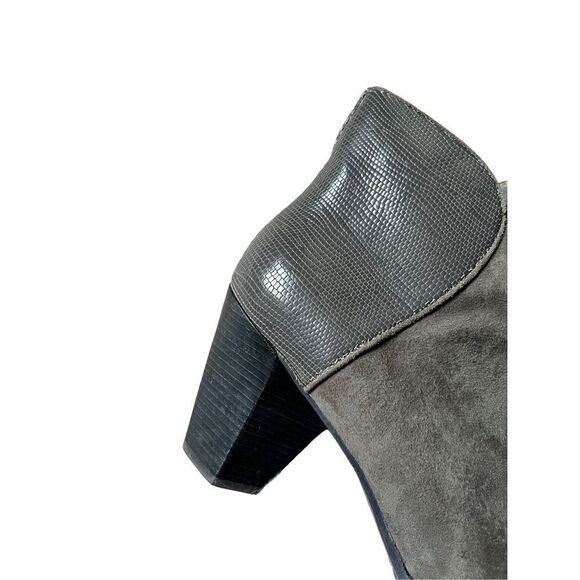 Eileen Fisher 9 Gray Suede Ankle Boot Wood Heel Patent Ankle - Picture 10 of 12